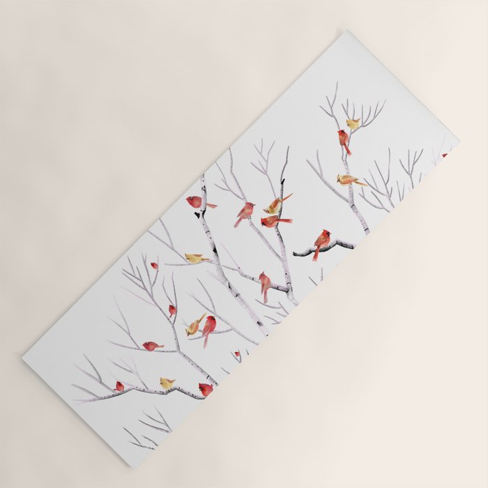 Birch Trees and Cardinal 2  Yoga Mat Gallery Image 1