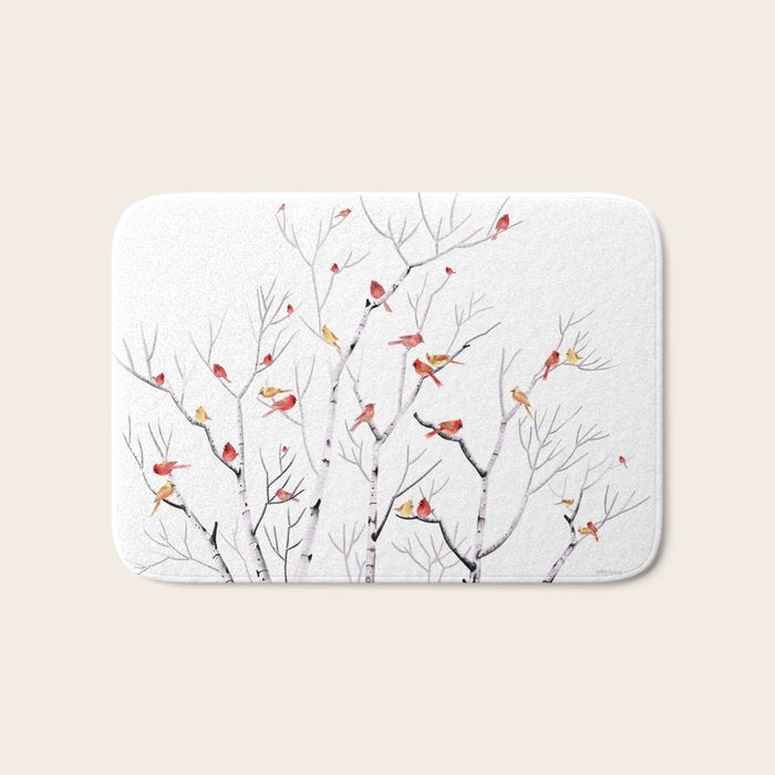 Birch Trees and Cardinal 2  Bath Mat Gallery Image 1