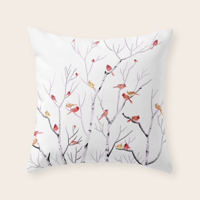 Birch Trees and Cardinal 2  Throw Pillow Gallery Image 6