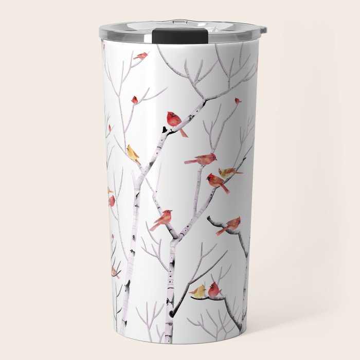 Birch Trees and Cardinal 2  Travel Mug Gallery Image 1