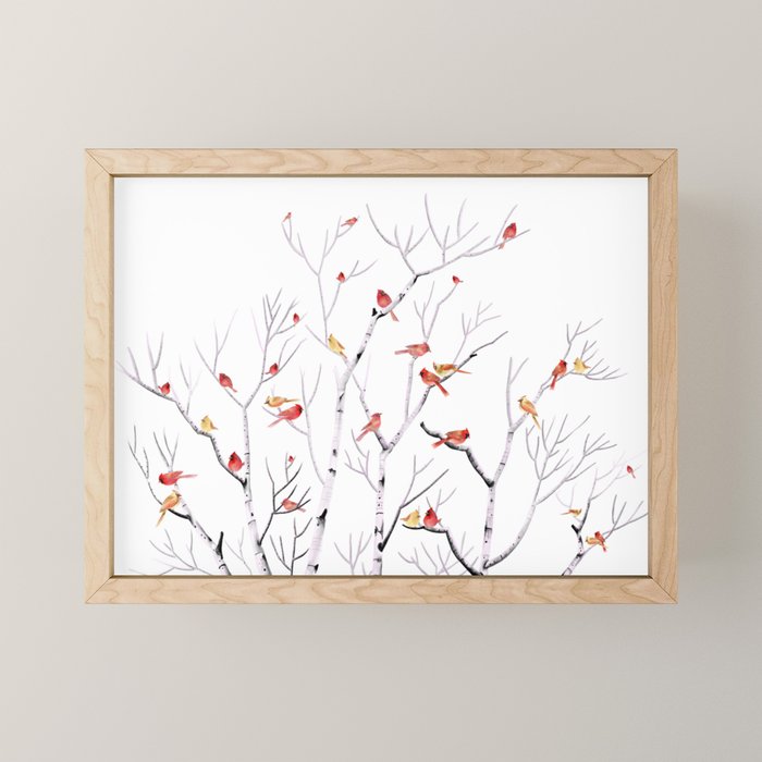 Birch Trees and Cardinal 2  Mini Art Print Gallery Image 1