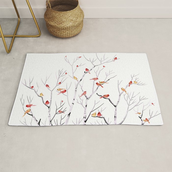 Birch Trees and Cardinal 2  Rug Gallery Image 1