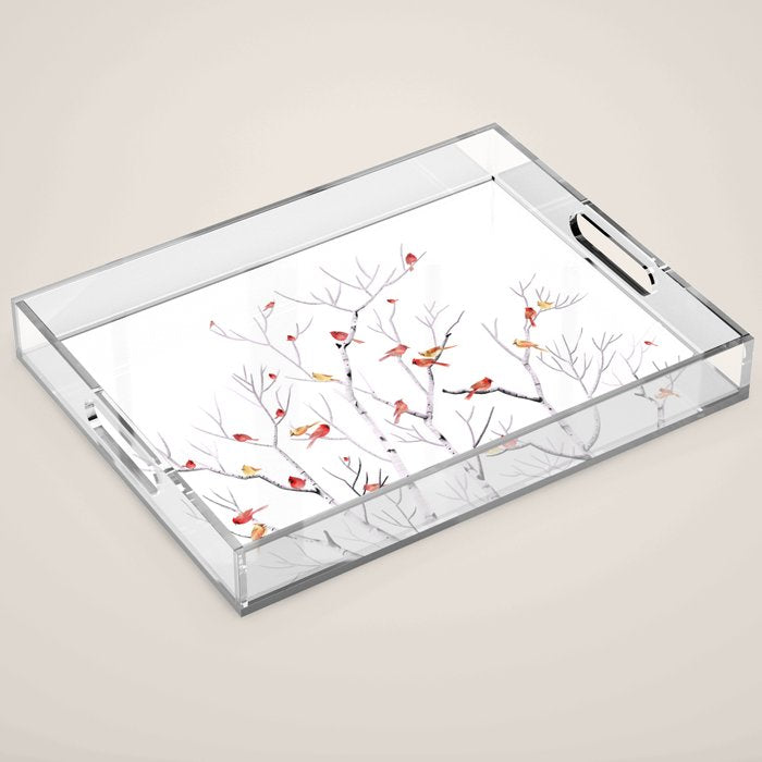 Birch Trees and Cardinal 2  Acrylic Tray Gallery Image 1