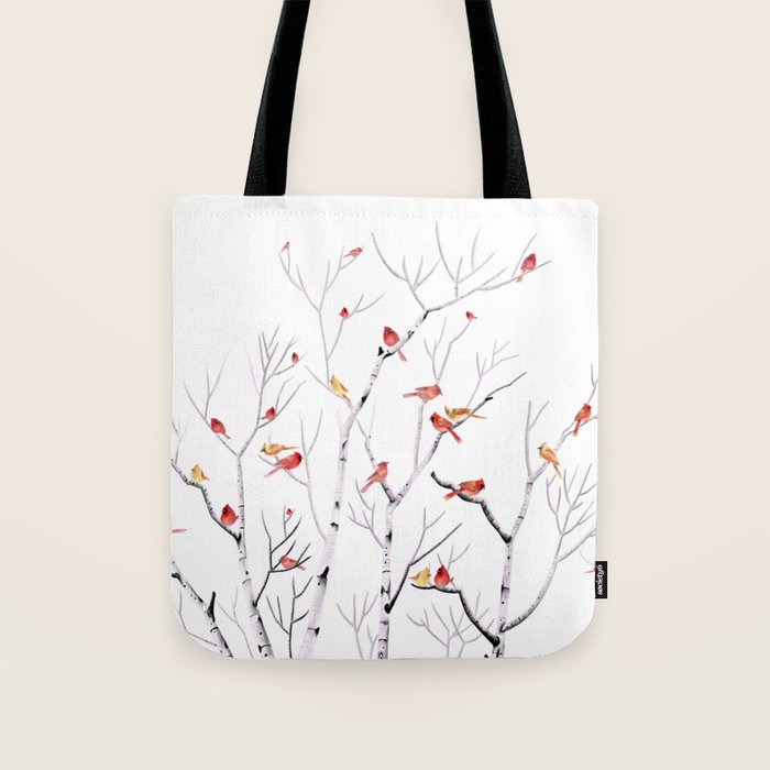 Birch Trees and Cardinal 2  Tote Bag Gallery Image 1