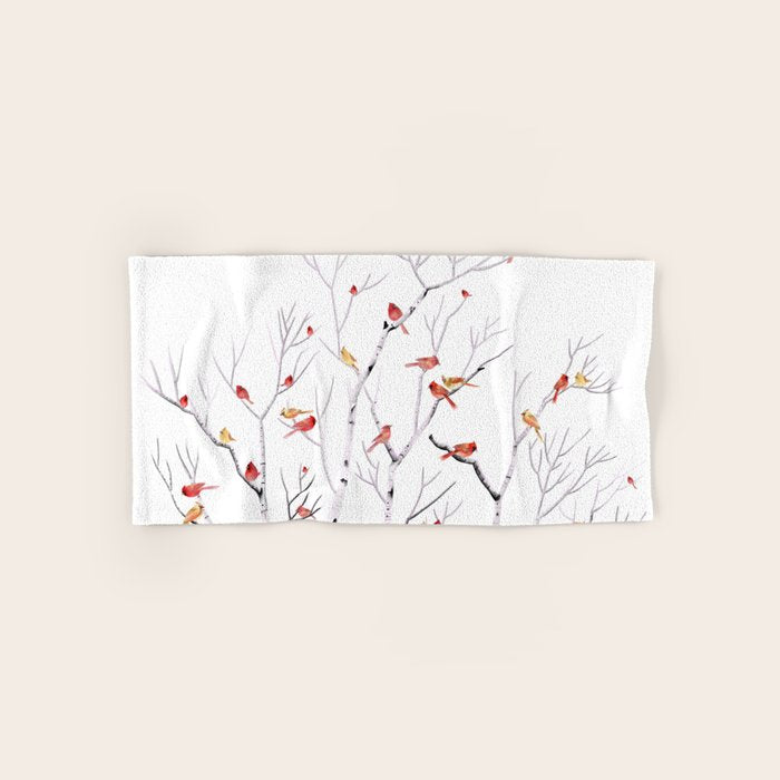 Birch Trees and Cardinal 2  Bath Towel Gallery Image 1