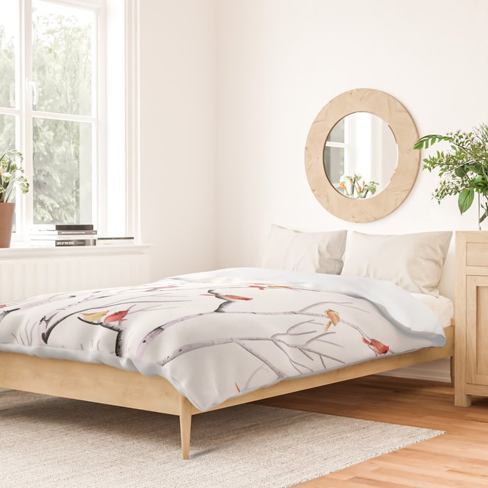 Birch Trees and Cardinal 2  Duvet Cover Gallery Image 2