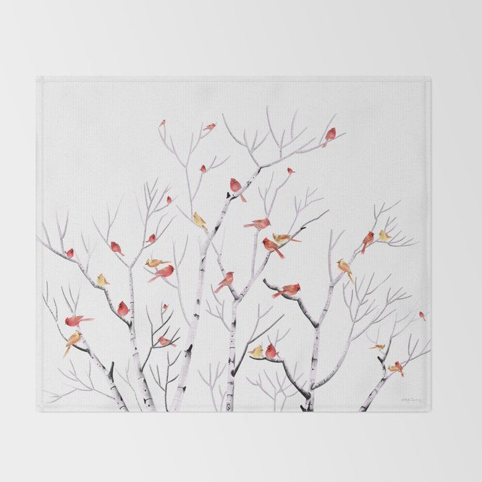 Birch Trees and Cardinal 2  Throw Blanket Gallery Image 2