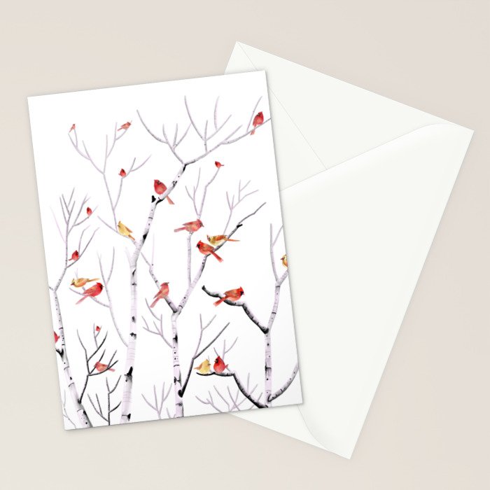 Birch Trees and Cardinal 2  Stationery Card Gallery Image 2