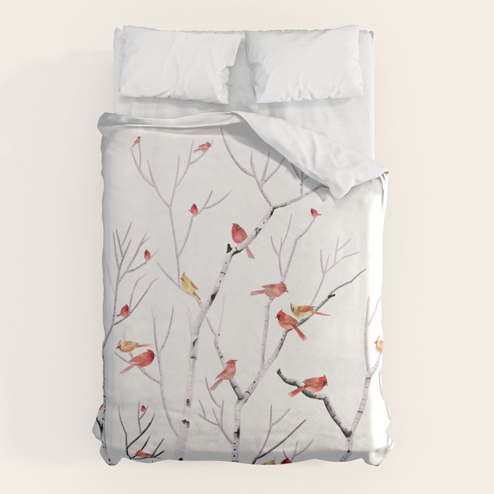 Birch Trees and Cardinal 2  Duvet Cover Gallery Image 6
