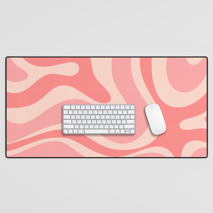Blush Pink Modern Retro Liquid Swirl Abstract Pattern Square Desk Mat Gallery Image 1