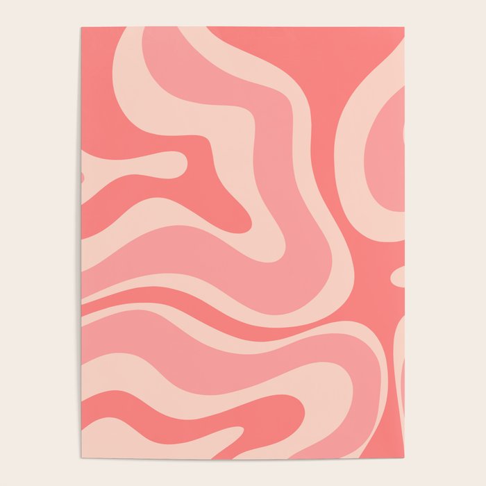 Blush Pink Modern Retro Liquid Swirl Abstract Pattern Square Poster Gallery Image 4
