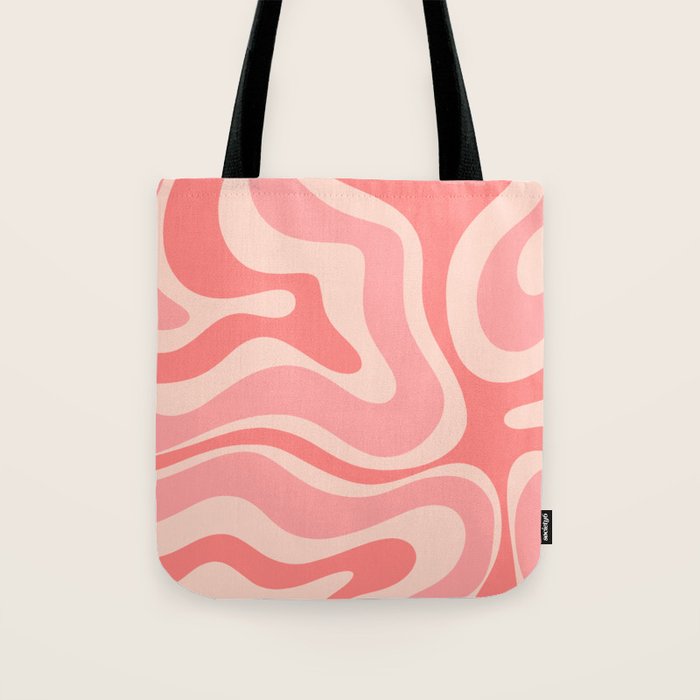 Blush Pink Modern Retro Liquid Swirl Abstract Pattern Square Tote Bag Gallery Image 1
