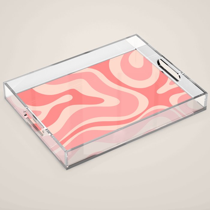 Blush Pink Modern Retro Liquid Swirl Abstract Pattern Square Acrylic Tray Gallery Image 1
