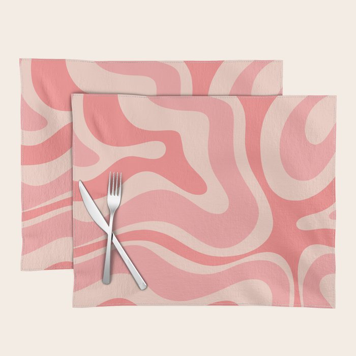 Blush Pink Modern Retro Liquid Swirl Abstract Pattern Square Placemat Gallery Image 1