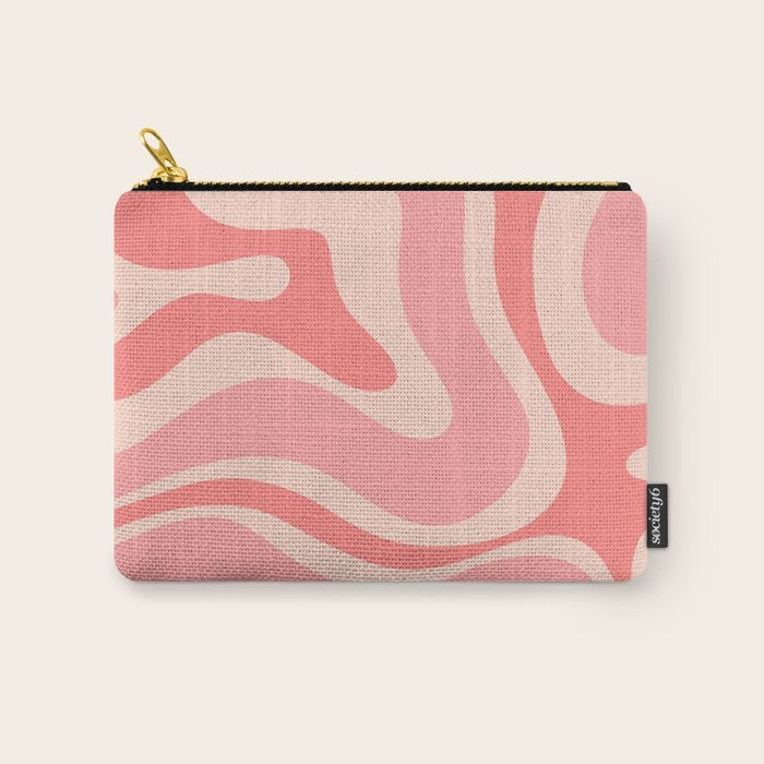 Blush Pink Modern Retro Liquid Swirl Abstract Pattern Square Carry All Pouch Gallery Image 1