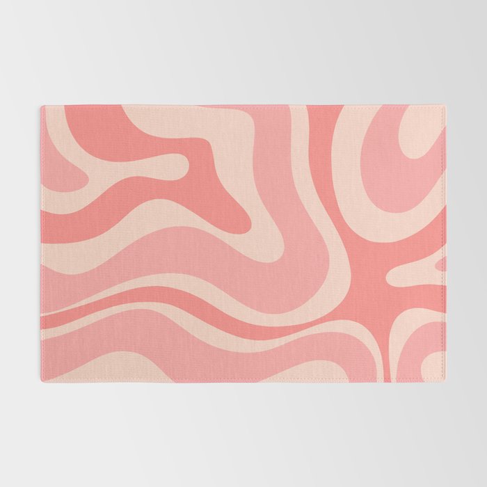 Blush Pink Modern Retro Liquid Swirl Abstract Pattern Square Rug Gallery Image 2