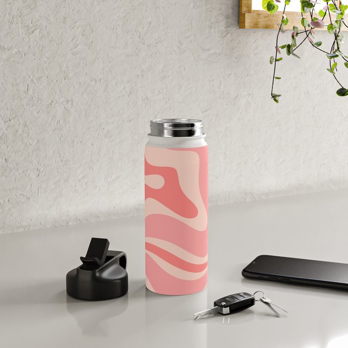 Blush Pink Modern Retro Liquid Swirl Abstract Pattern Square Water Bottle Gallery Image 4