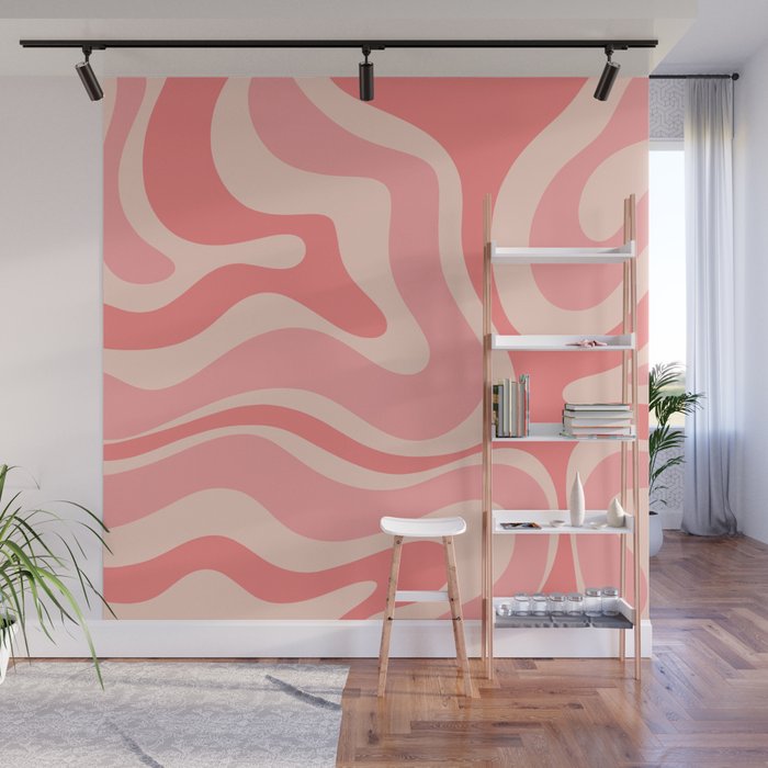 Blush Pink Modern Retro Liquid Swirl Abstract Pattern Square Wall Mural Gallery Image 1