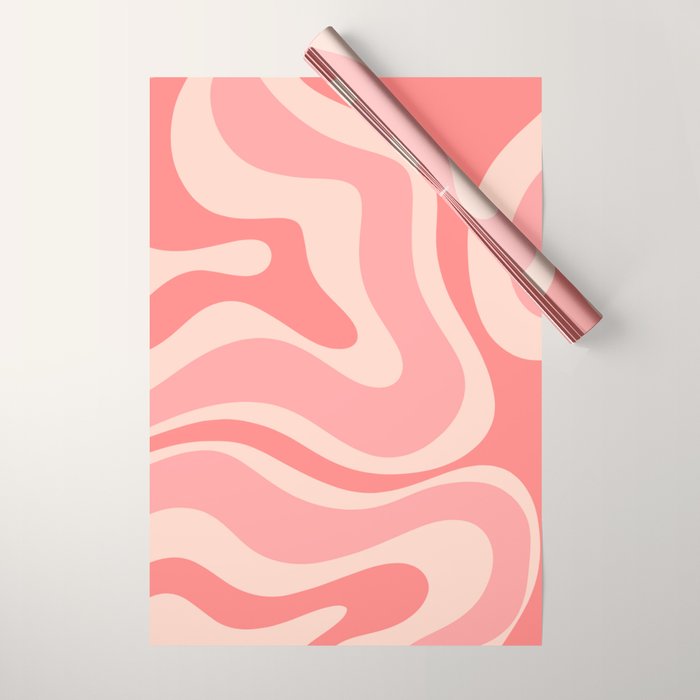 Blush Pink Modern Retro Liquid Swirl Abstract Pattern Square Wrapping Paper Gallery Image 1