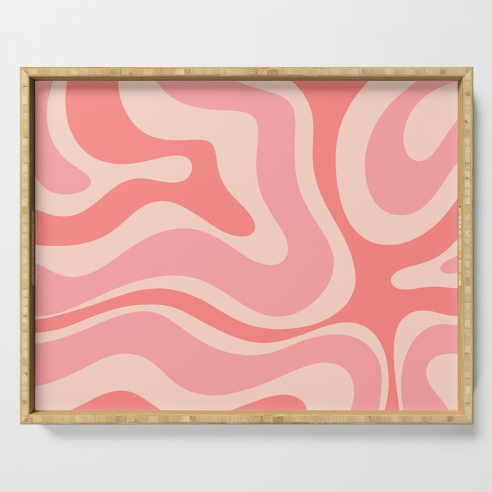 Blush Pink Modern Retro Liquid Swirl Abstract Pattern Square Serving Tray Gallery Image 1