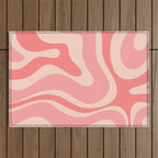 Blush Pink Modern Retro Liquid Swirl Abstract Pattern Square Outdoor Rug Gallery Image 1