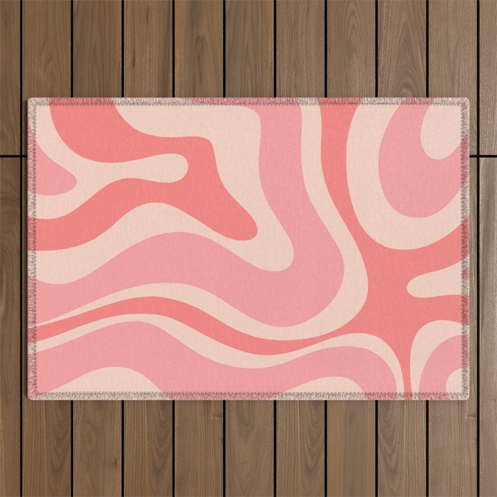 Blush Pink Modern Retro Liquid Swirl Abstract Pattern Square Outdoor Rug Gallery Image 1