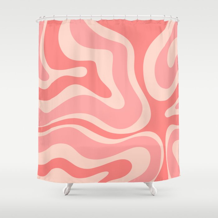 Blush Pink Modern Retro Liquid Swirl Abstract Pattern Square Shower Curtain Gallery Image 1