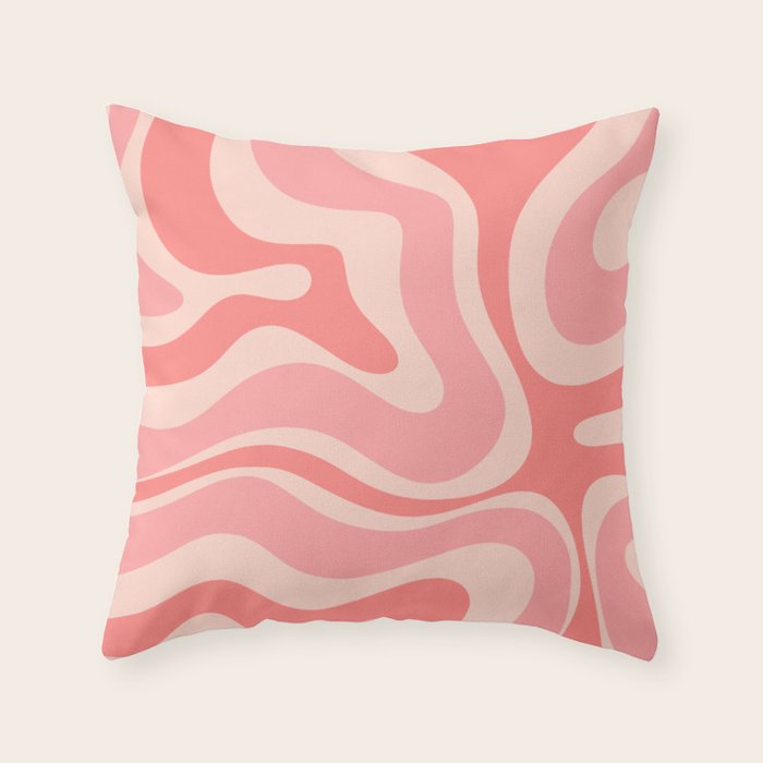 Blush Pink Modern Retro Liquid Swirl Abstract Pattern Square Throw Pillow Gallery Image 1