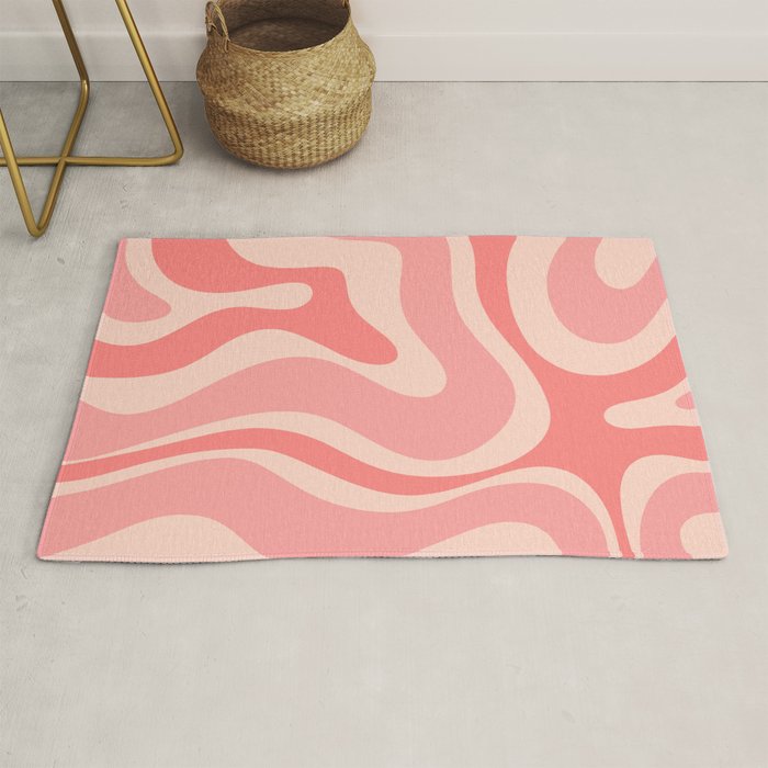 Blush Pink Modern Retro Liquid Swirl Abstract Pattern Square Rug Gallery Image 1