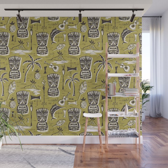 Tropical Tiki Green Wall Mural Gallery Image 1