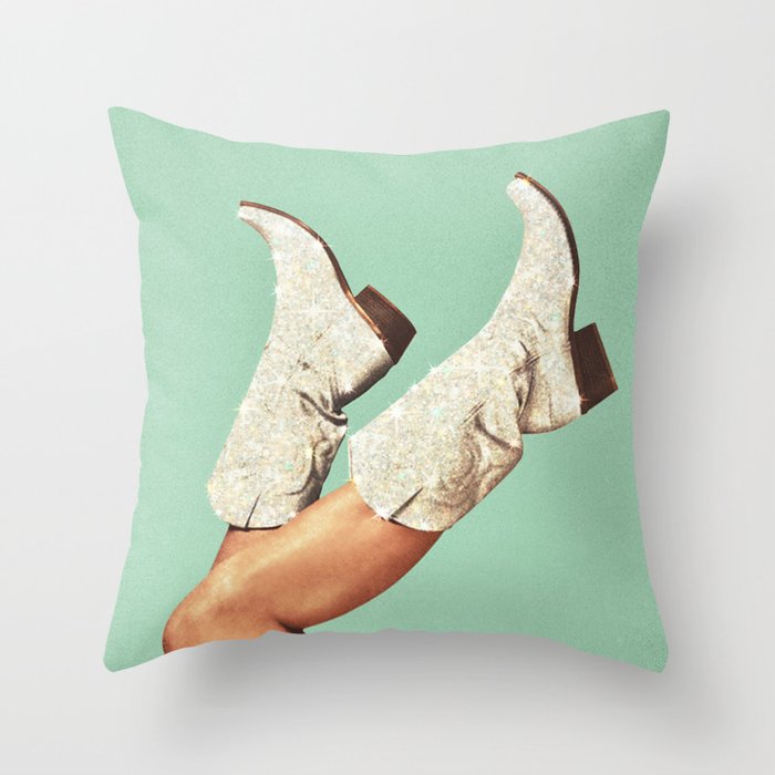 These Boots - Glitter Teal Green II Throw Pillow Gallery Image 6