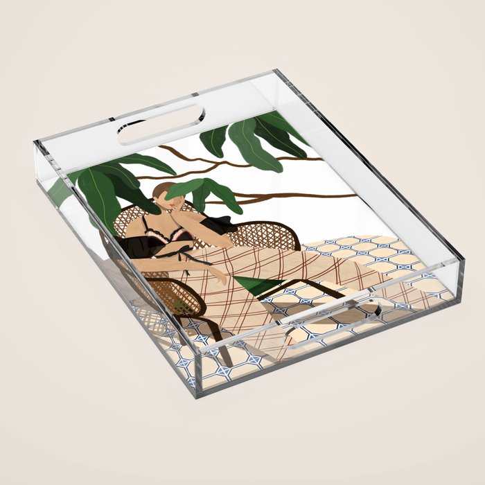Lounging in my rattan chair Acrylic Tray Gallery Image 1