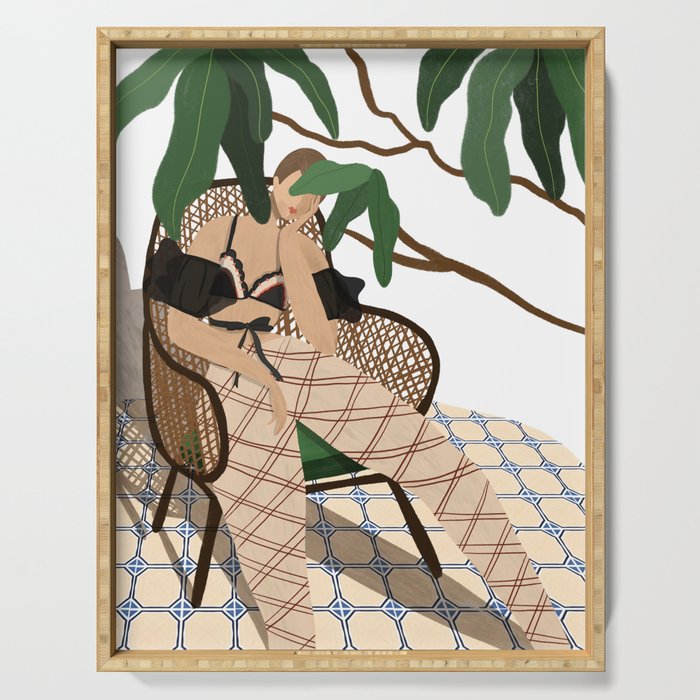 Lounging in my rattan chair Serving Tray Gallery Image 1