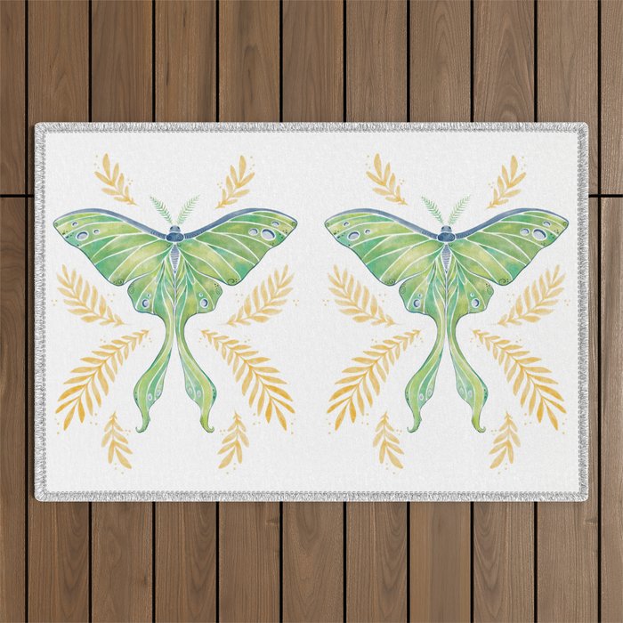 Watercolor Luna Moth Outdoor Rug Gallery Image 1