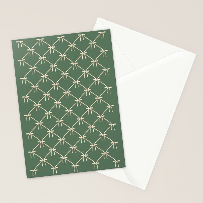 Bows & Ribbons Pattern XXVI Natural Green Stationery Card Gallery Image 2