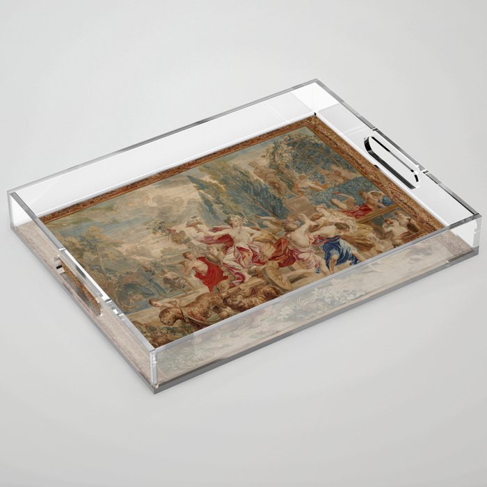 Antique 18th Century Mythological Bacchus God of Wine Tapestry Acrylic Tray Gallery Image 1