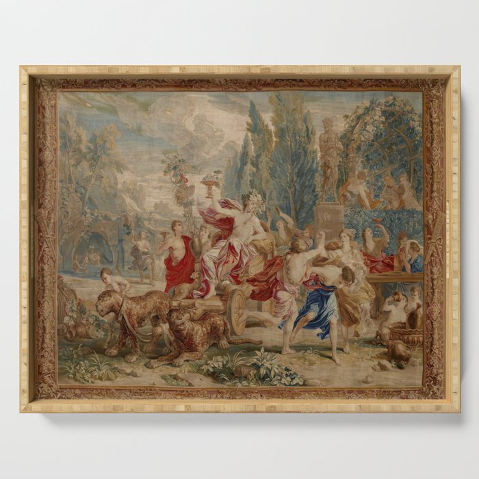 Antique 18th Century Mythological Bacchus God of Wine Tapestry Serving Tray Gallery Image 1