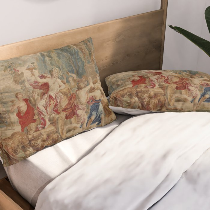 Antique 18th Century Mythological Bacchus God of Wine Tapestry Pillow Sham Gallery Image 2