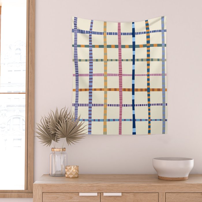 Colorful Patterned Grid Wall Tapestry Gallery Image 2