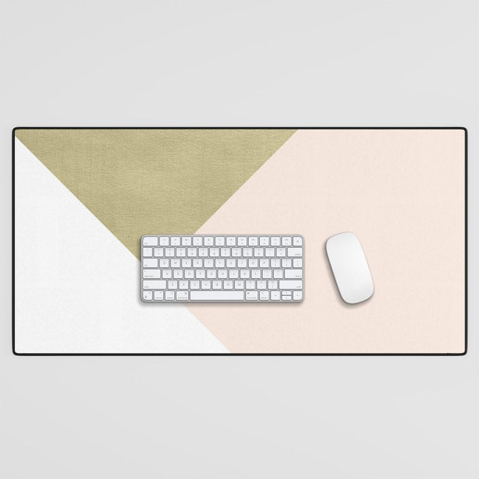 Gold meets Blush & White Geometric #1 (Faux Foil) #decor #art #society6 Desk Mat Gallery Image 1