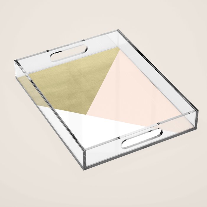 Gold meets Blush & White Geometric #1 (Faux Foil) #decor #art #society6 Acrylic Tray Gallery Image 1