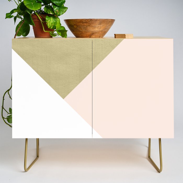 Gold meets Blush & White Geometric #1 (Faux Foil) #decor #art #society6 Credenza Gallery Image 1