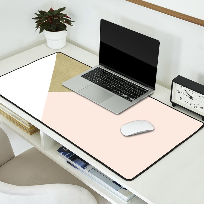Gold meets Blush & White Geometric #1 (Faux Foil) #decor #art #society6 Desk Mat Gallery Image 2