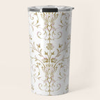 Elegant Antique Baroque White & Gold Scroll Pattern Travel Mug Gallery Image 1