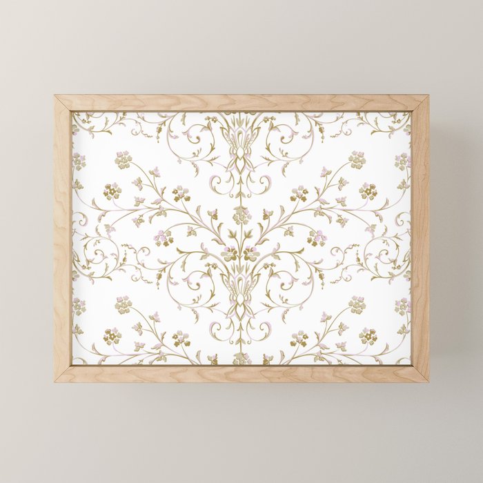 Elegant Antique Baroque White & Gold Scroll Pattern Mini Art Print Gallery Image 1