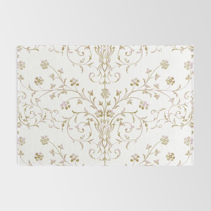 Elegant Antique Baroque White & Gold Scroll Pattern Rug Gallery Image 2