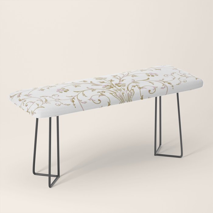 Elegant Antique Baroque White & Gold Scroll Pattern Bench Gallery Image 1