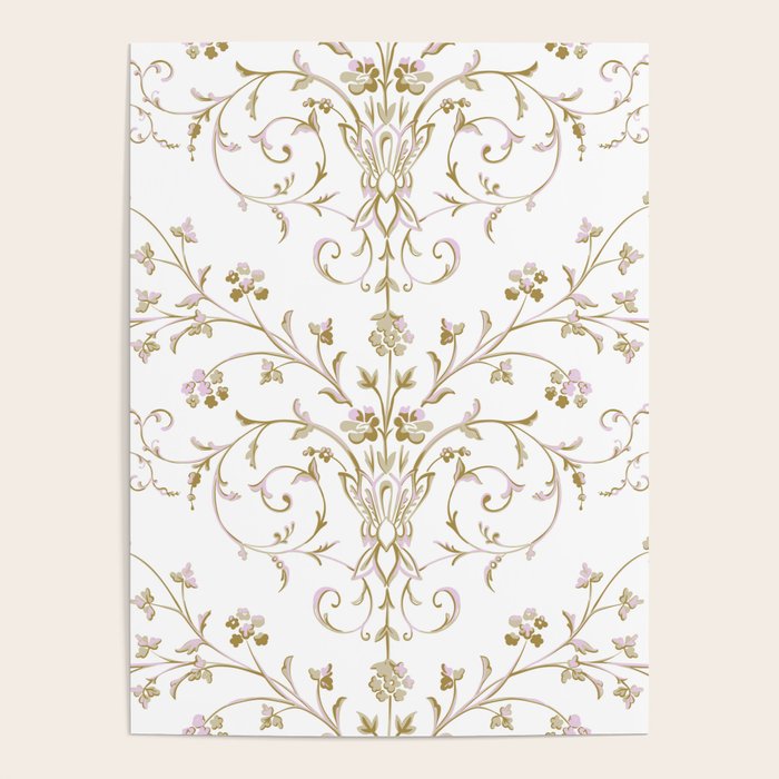 Elegant Antique Baroque White & Gold Scroll Pattern Poster Gallery Image 4