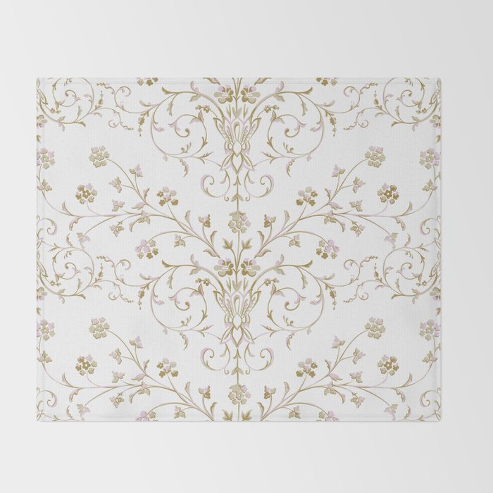 Elegant Antique Baroque White & Gold Scroll Pattern Throw Blanket Gallery Image 2