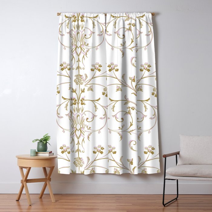 Elegant Antique Baroque White & Gold Scroll Pattern Window Curtain Gallery Image 5